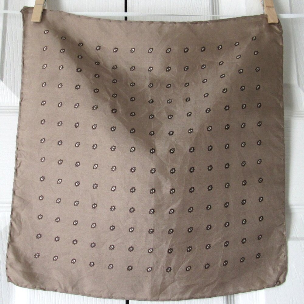 Men's 100% Silk HANDKERCHIEF Brown Tan Taupe Pocket Square Rolled Edge Italy